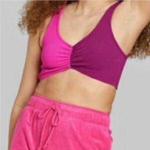 Pink duo-tone ribbed crop cami tank top with front knot - from Wild Fable/Target